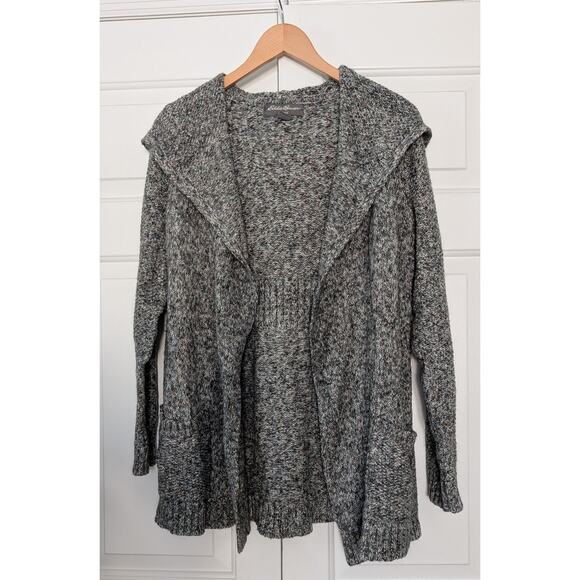 Eddie Bauer Lounge Marled Heather Grey Hooded Open Front Sweater - Picture 1 of 6